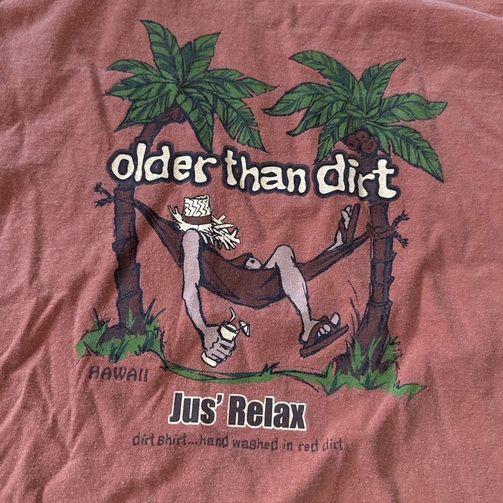 Real Dirt Shirt Mens XL Older Than Dirt Hawaii Graphic Tee Brick Red Made in USA